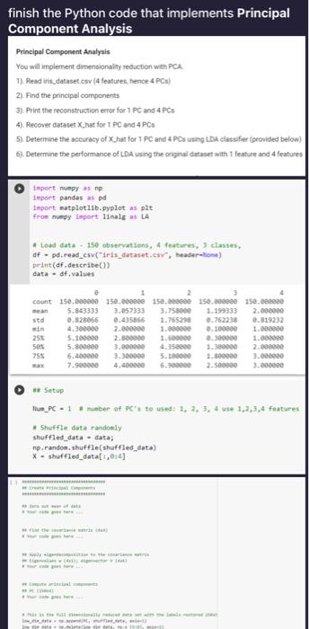 Solved finish the Python code that implements Principal | Chegg.com