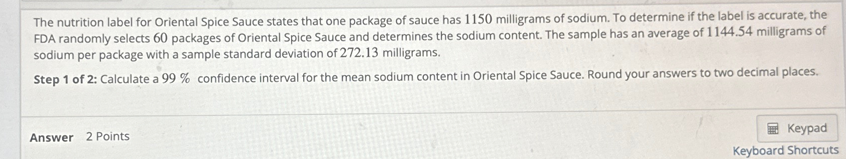 Solved The nutrition label for Oriental Spice Sauce states | Chegg.com