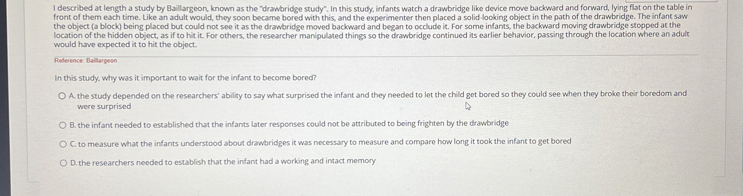 Solved I described at length a study by Baillargeon, known | Chegg.com