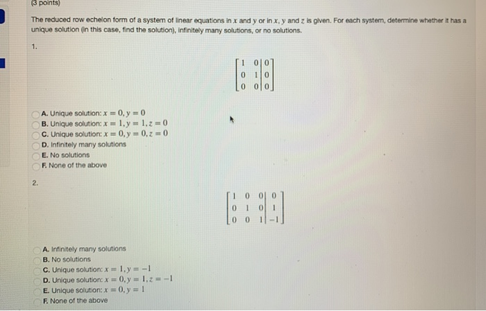 Solved (3 points) Solve the following system using augmented | Chegg.com