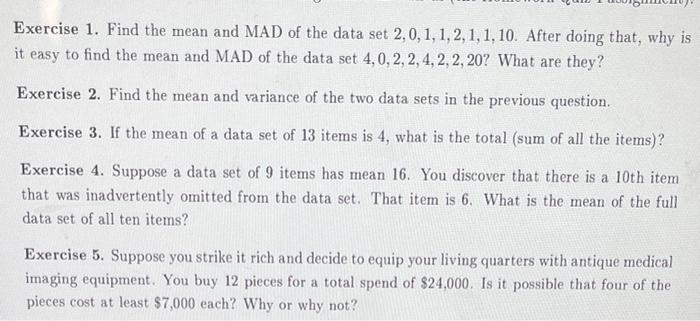 Solved Exercise 1. Find the mean and MAD of the data set | Chegg.com