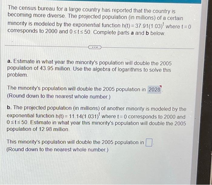 Solved The Census Bureau For A Large Country Has Reported | Chegg.com