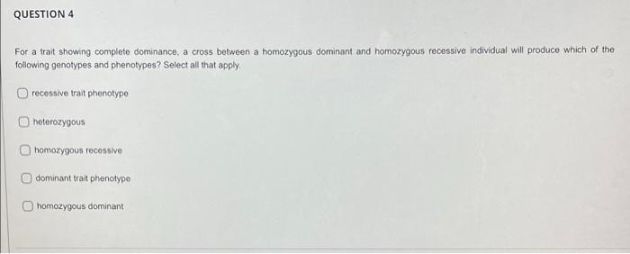 Solved For a trait showing complete dominance, a cross | Chegg.com