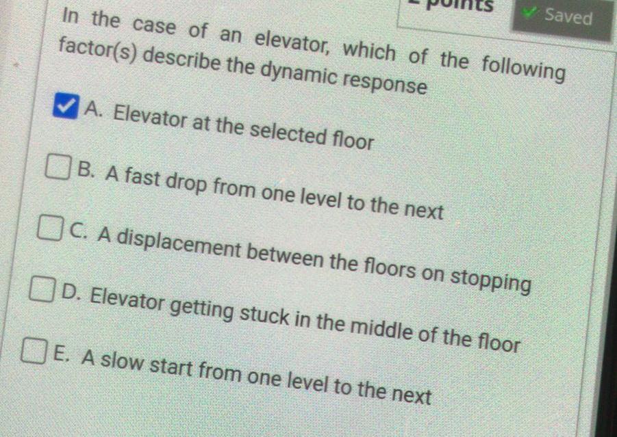 Solved Saved In The Case Of An Elevator, Which Of The | Chegg.com