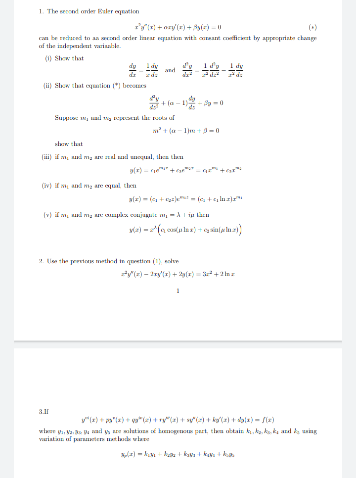 Solved 1. The second order Euler equation | Chegg.com