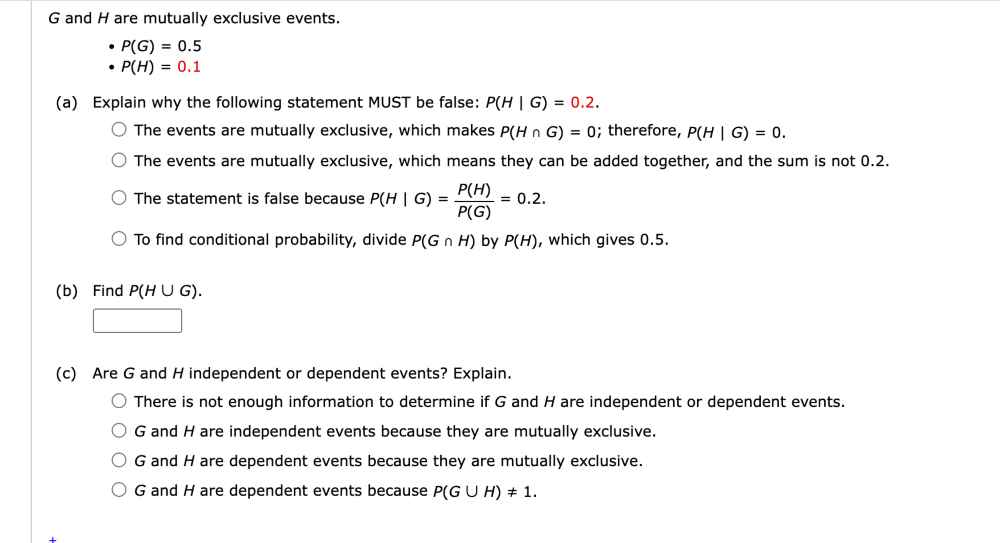 Solved G ﻿and H ﻿are mutually exclusive | Chegg.com