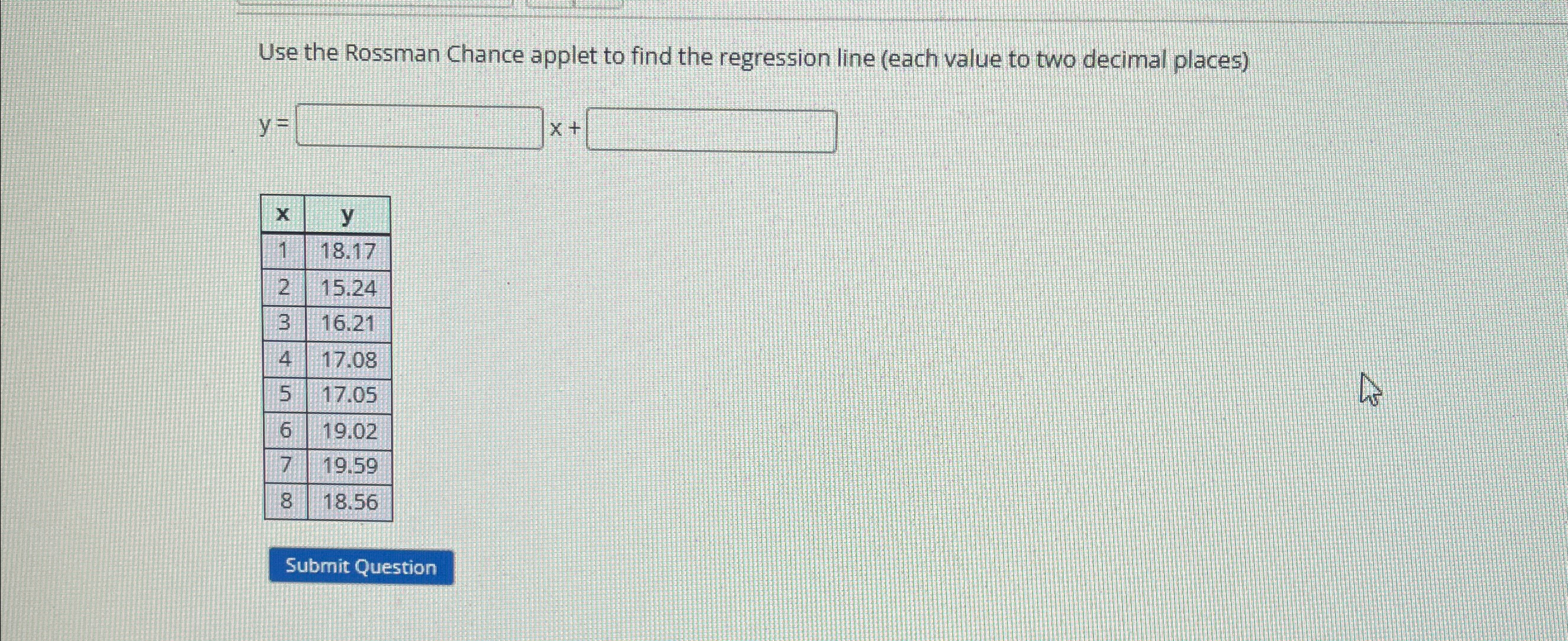 Solved Use the Rossman Chance applet to find the regression | Chegg.com