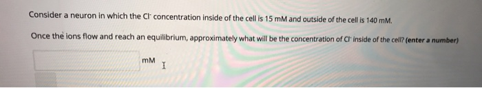 Solved Consider a neuron in which the Cl' concentration | Chegg.com