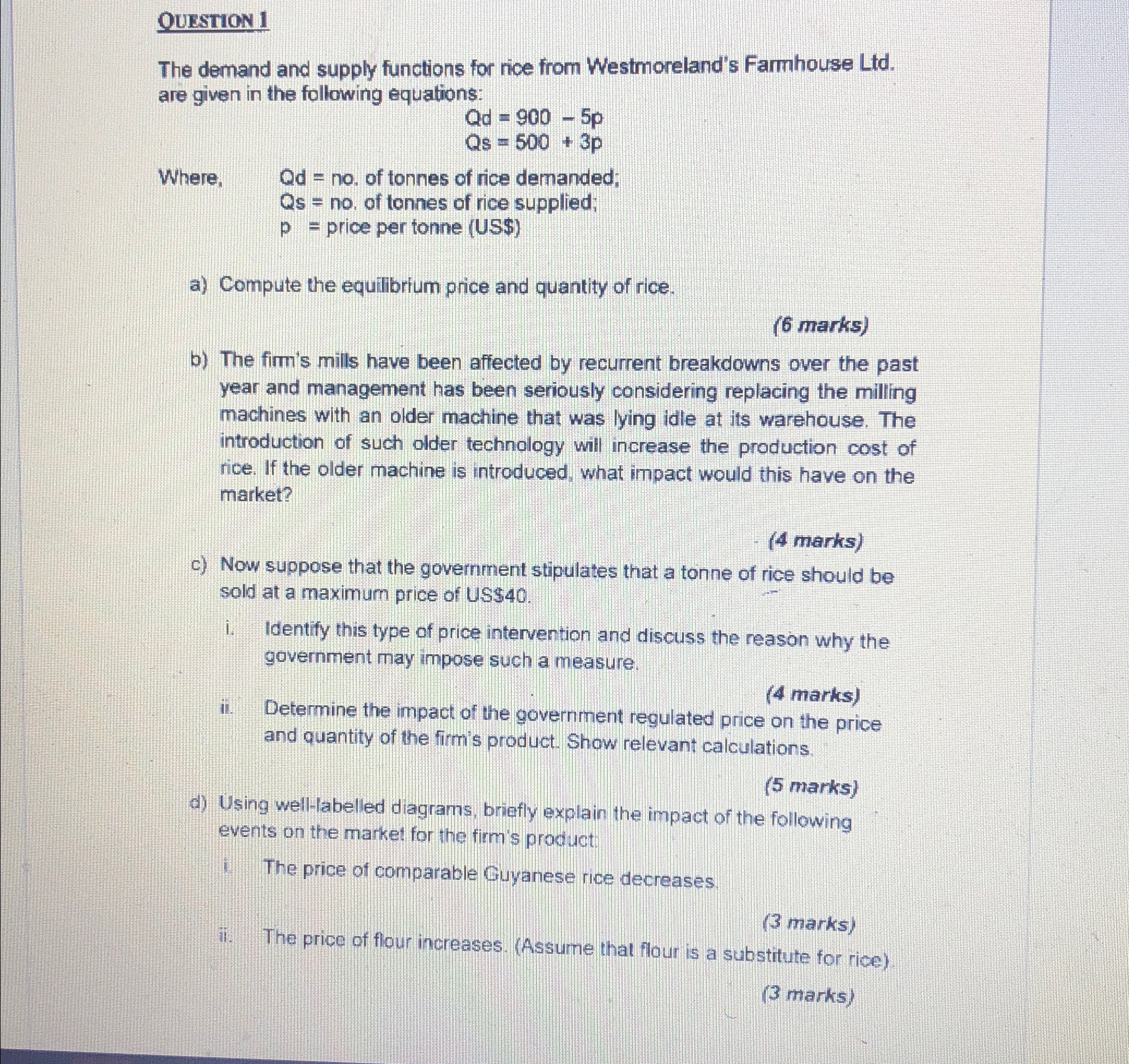 Solved QUESTION 1The demand and supply functions for rice | Chegg.com