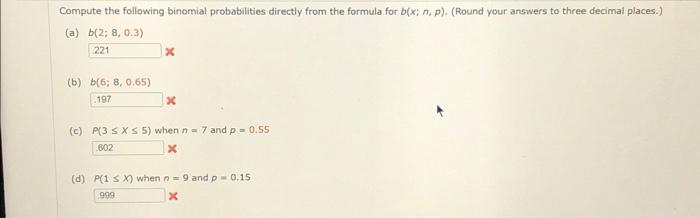 Solved Compute The Following Binomial Probabilities Directly | Chegg.com