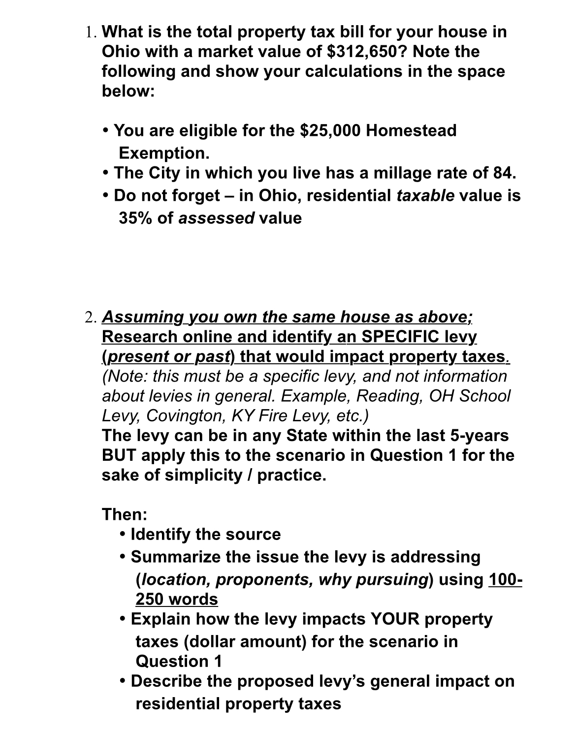 Solved What is the total property tax bill for your house in 