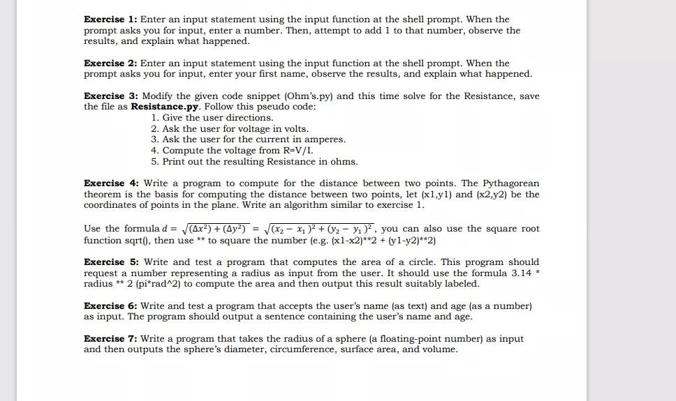 Solved Exercise 1: Enter an input statement using the input | Chegg.com