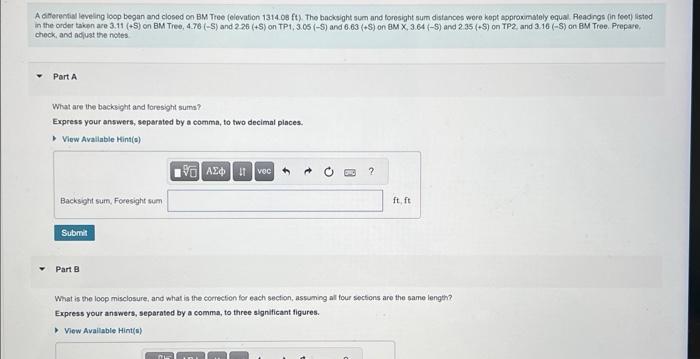 Solved A cinterential leveling loop began and closed on BM | Chegg.com
