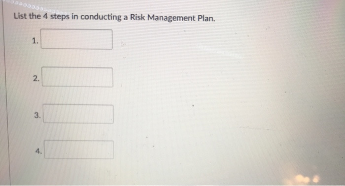 Solved List the 4 steps in conducting a Risk Management | Chegg.com