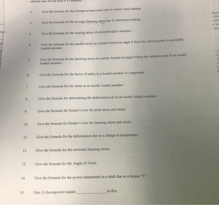 Solved allotted time for the quiz is 15 minutes. Give the | Chegg.com