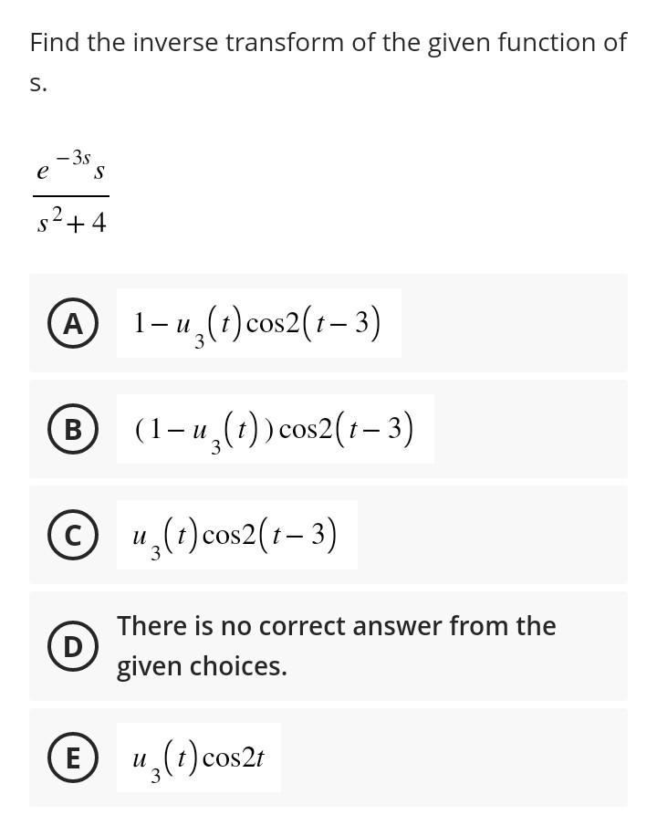 Solved Find The Inverse Transform Of The Given Function Of | Chegg.com