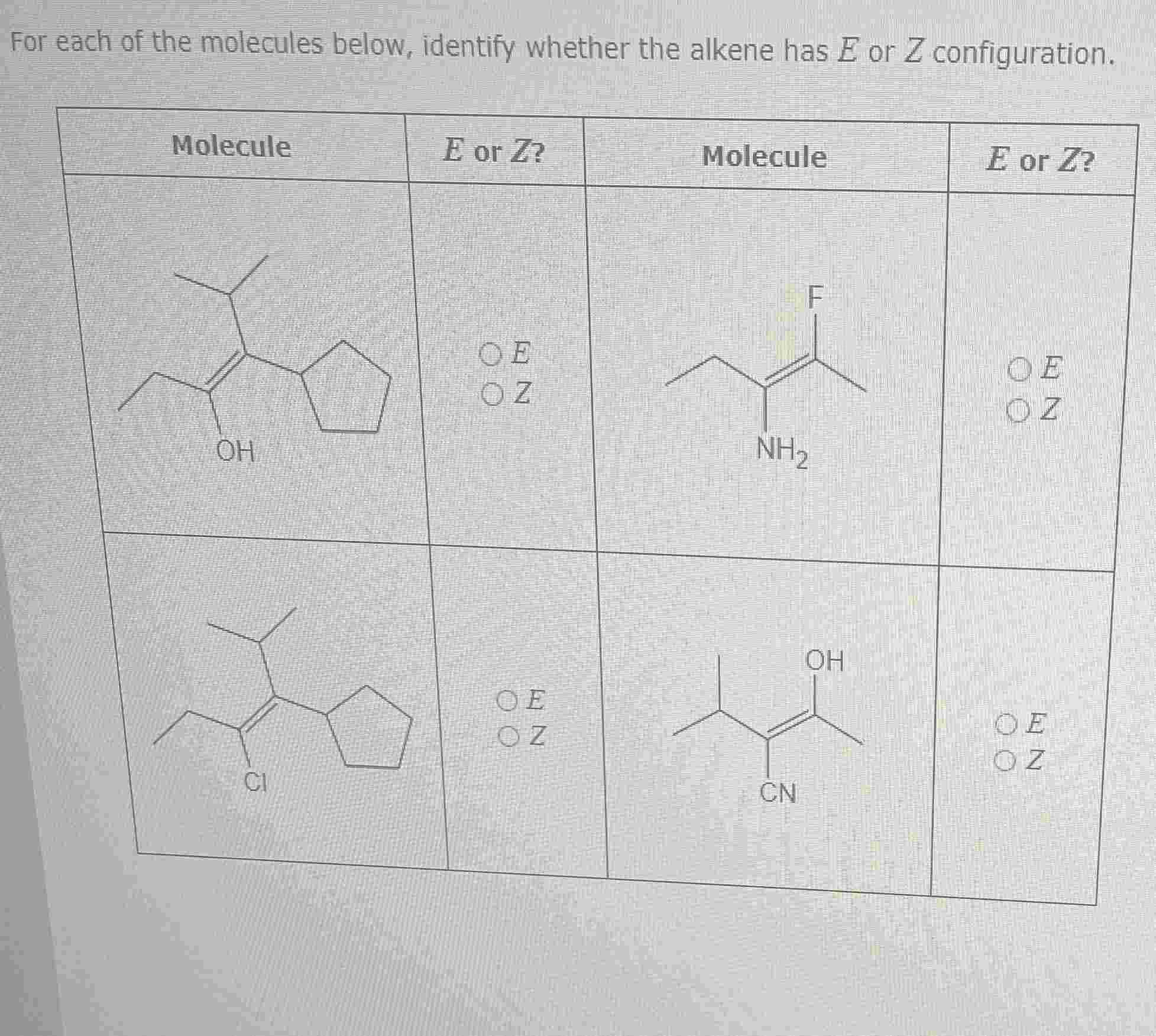 Solved For each of the molecules below, identify whether the | Chegg.com