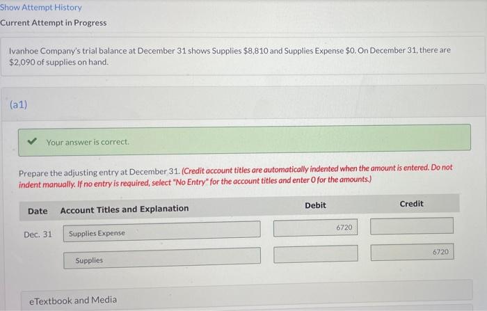 Solved Ivanhoe Company's trial balance at December 31 shows | Chegg.com