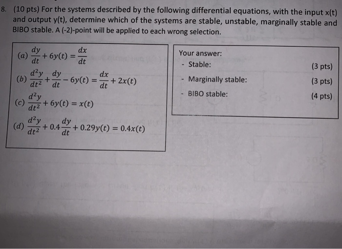 Solved B. (10 pts) For the systems described by the | Chegg.com