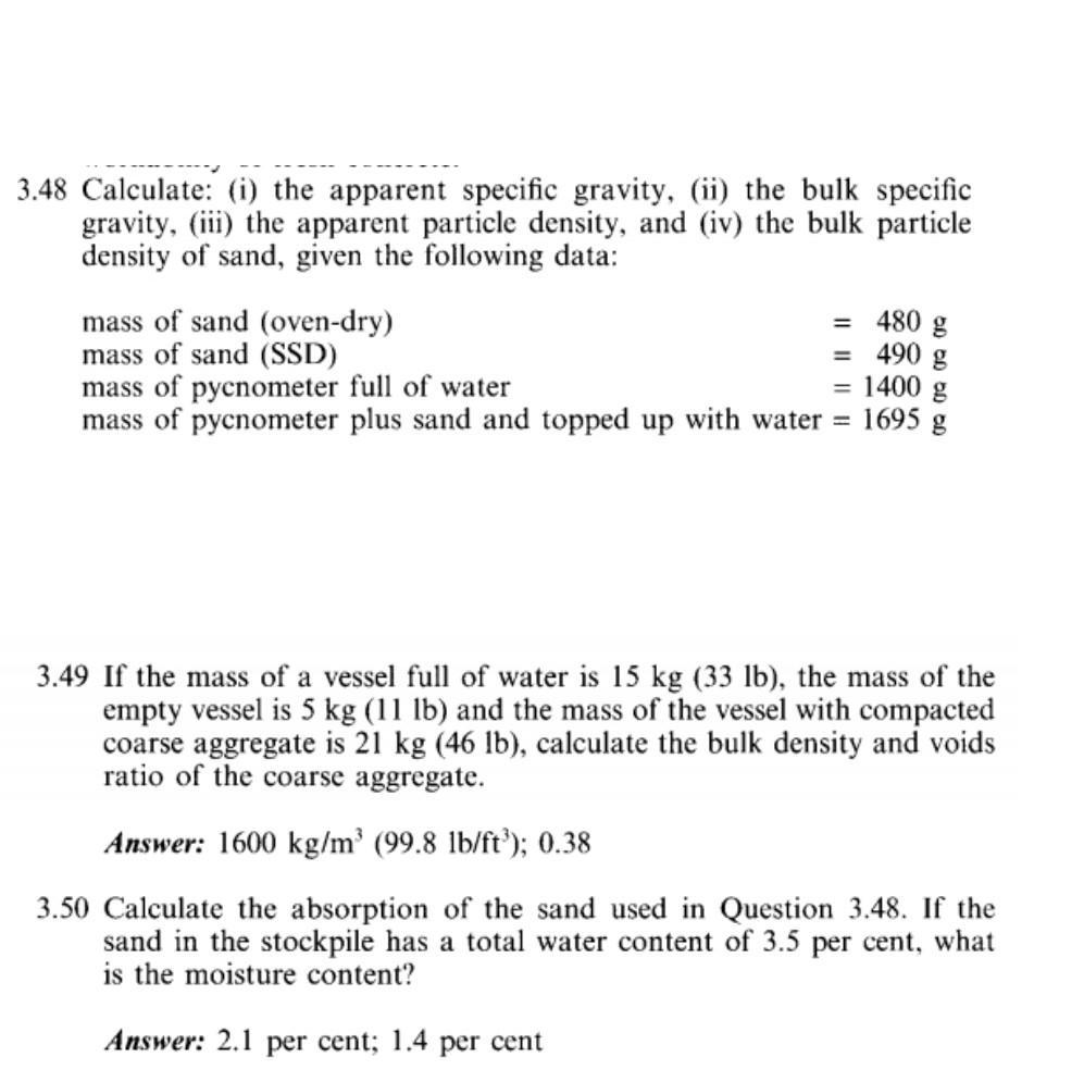 Solved 3.48 Calculate: (i) The Apparent Specific Gravity, | Chegg.com