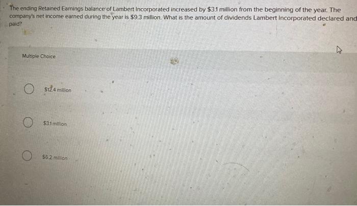 Solved The ending Retained Earnings balance of Lambert | Chegg.com