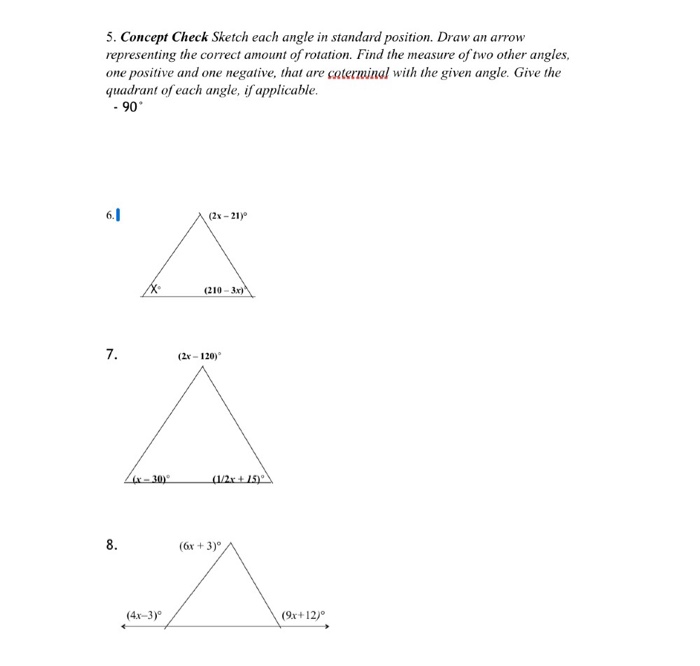 Solved 5 Concept Check Sketch Each Angle In Standard Pos