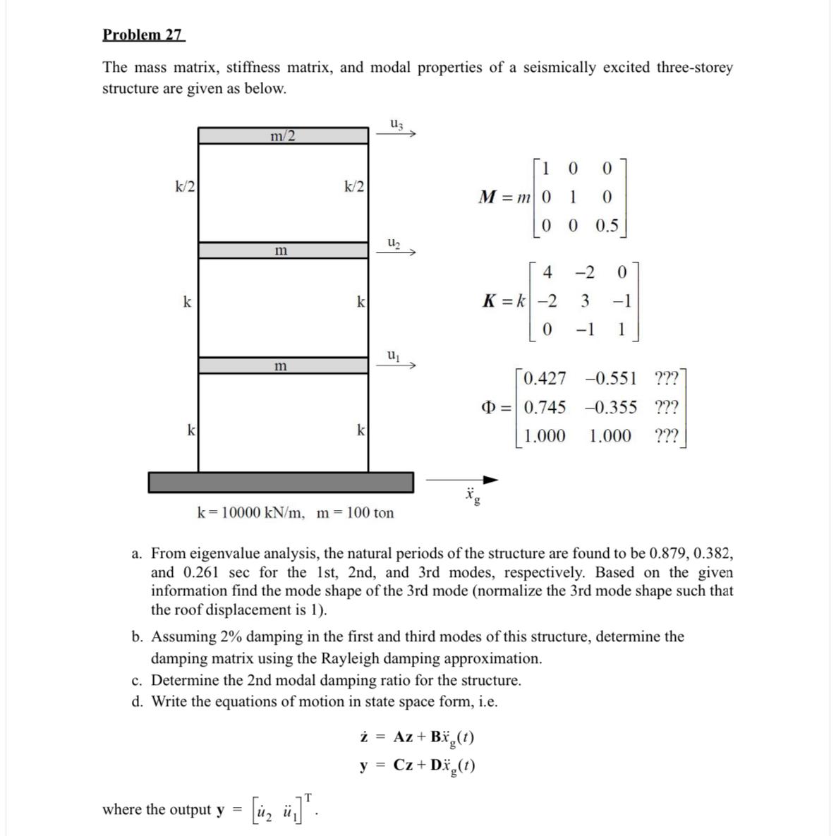 Problem 27The mass matrix, stiffness matrix, and | Chegg.com
