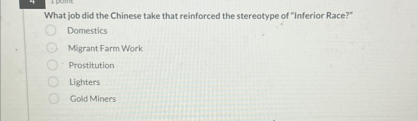 Solved What job did the Chinese take that reinforced the | Chegg.com