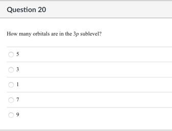 Solved Question 20 How many orbitals are in the 3p sublevel? | Chegg.com