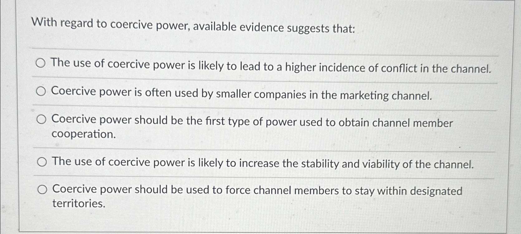 Solved With regard to coercive power, available evidence