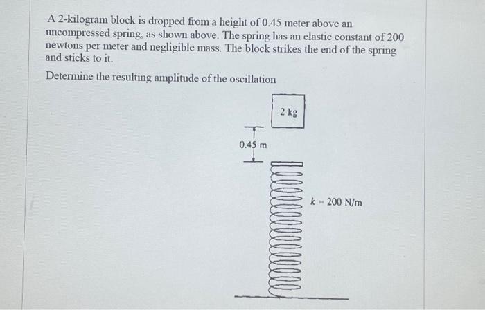 Solved A2-kilogram block is dropped from a height of 0.45 | Chegg.com