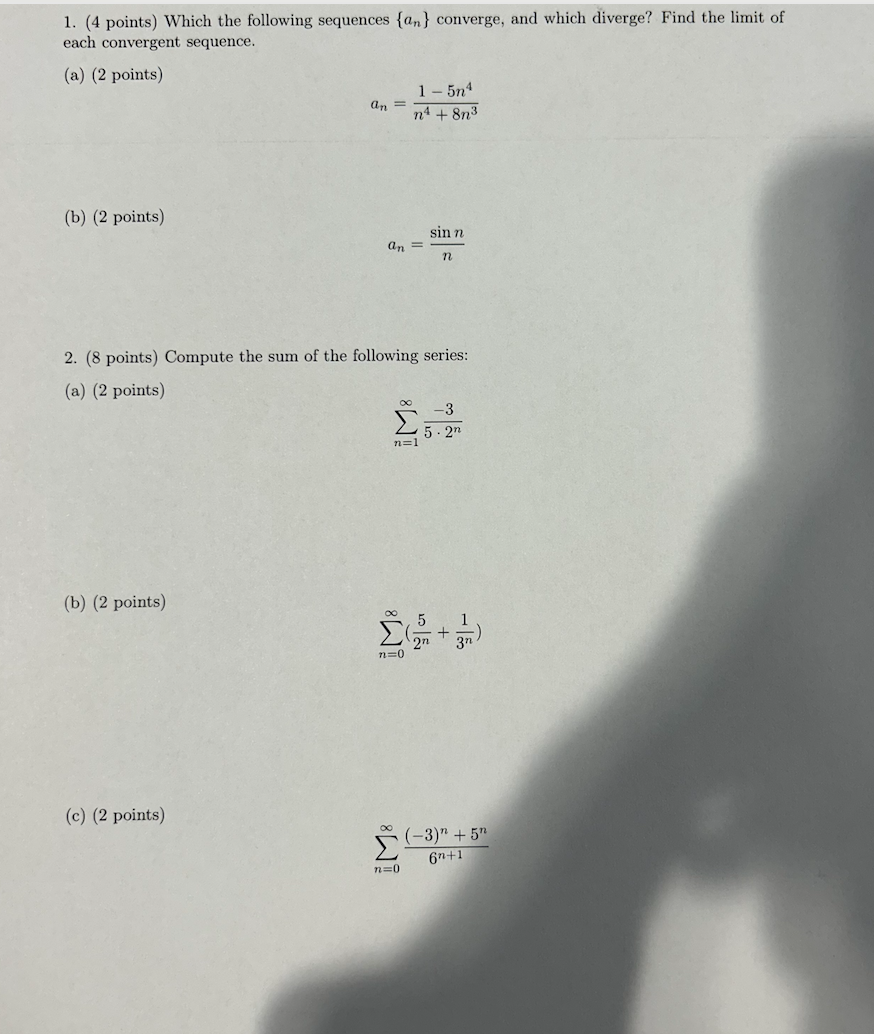 Solved (4 ﻿points) ﻿Which the following sequences {an} | Chegg.com
