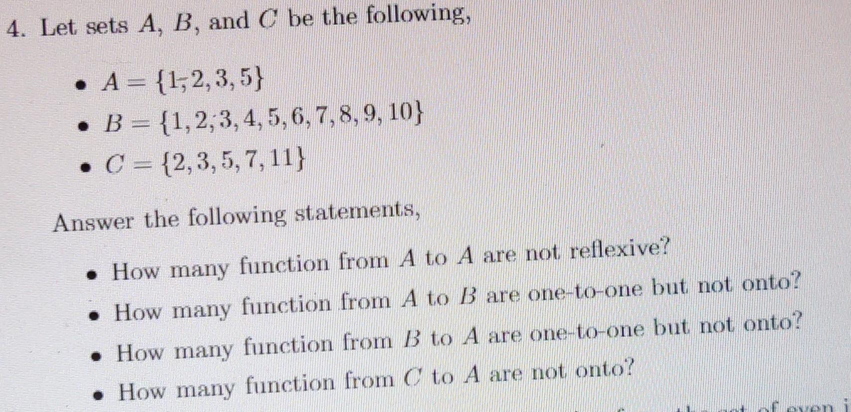 Solved 4. Let sets A,B, and C be the following, - | Chegg.com