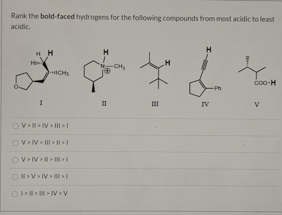 Solved Rank The Bold faced Hydrogens For The Following Chegg solved-rank-the-bold-faced-hydrogens-for-the-following-chegg