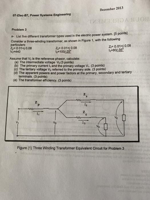 Solved December 2013 07-Elec-B7, Power Systems Engineering | Chegg.com