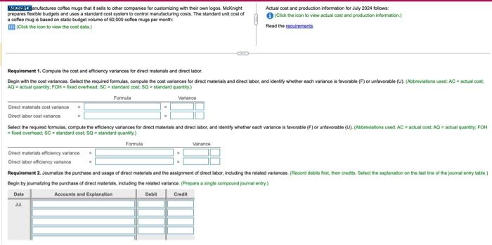 Actual Cost And Production Information For July 2024 Chegg Com   Image