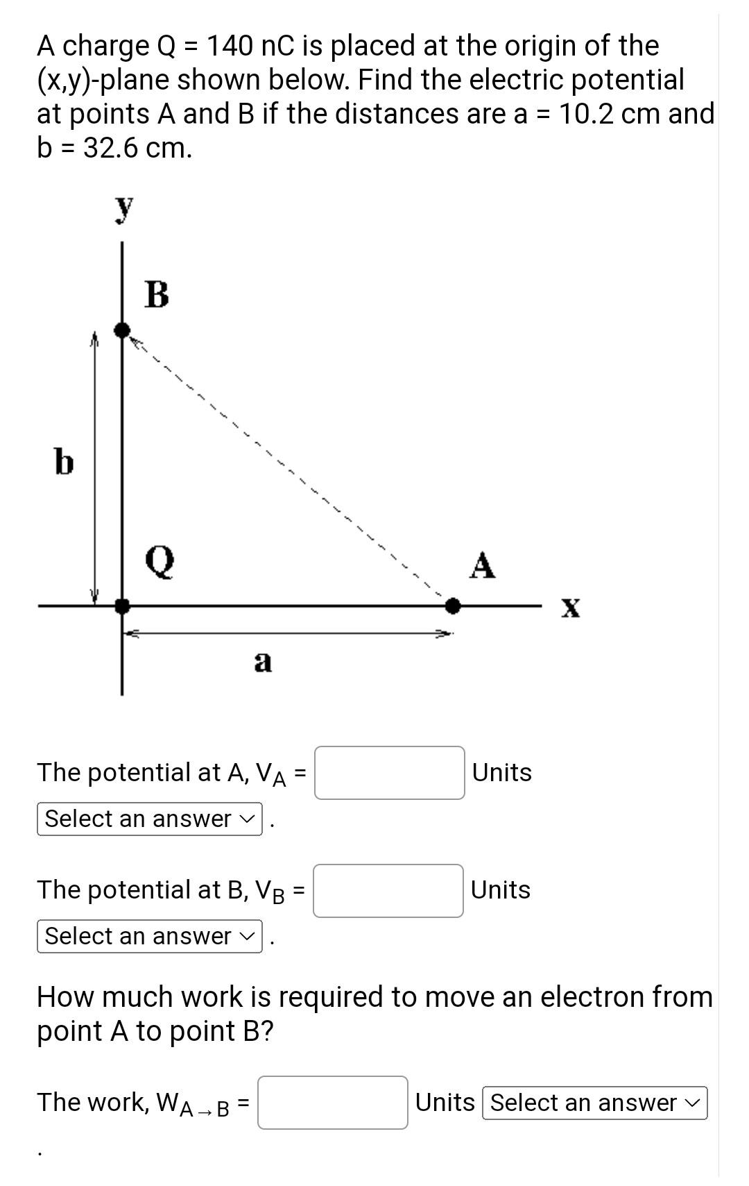 Solved A charge Q=140nC is placed at the origin of the | Chegg.com