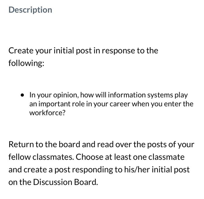 Solved Description Create your initial post in response to | Chegg.com