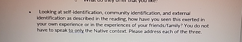 Looking at self-identification, community | Chegg.com