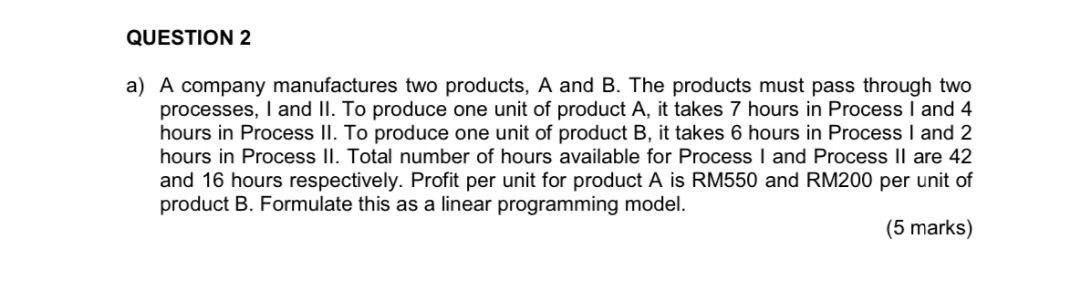 Solved A) A Company Manufactures Two Products, A And B. The | Chegg.com