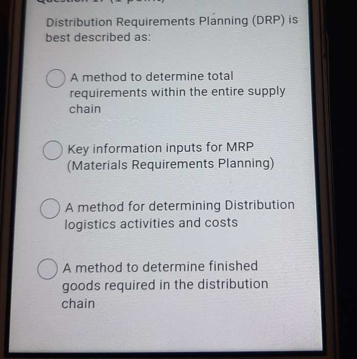 Solved Distribution Requirements Planning (DRP) is best