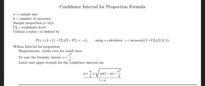 Solved Confidence Interval For Proportion Formula N Sam Chegg Com