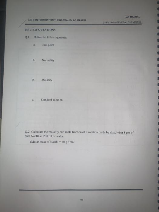 Solved LAS DETERMINATION THE NORMALITY OF AN ACID LAB MANUAL
