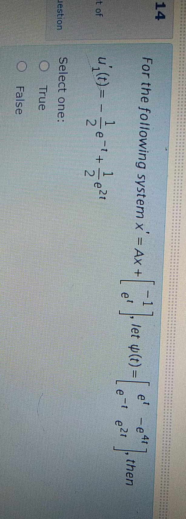 Solved 14 For The Following System X Ax 1 E Let Y T Chegg Com