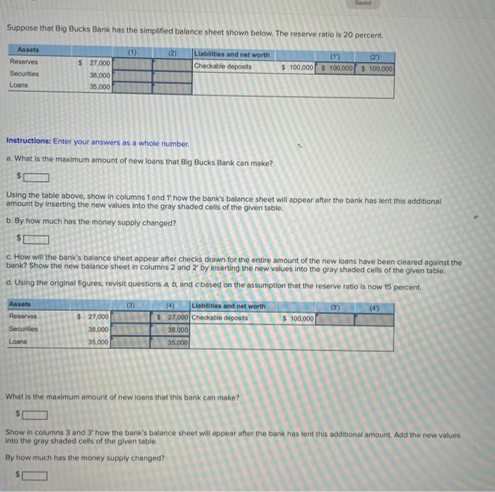 Solved A What Is The Maximum Amount Of New Loans That Big Chegg