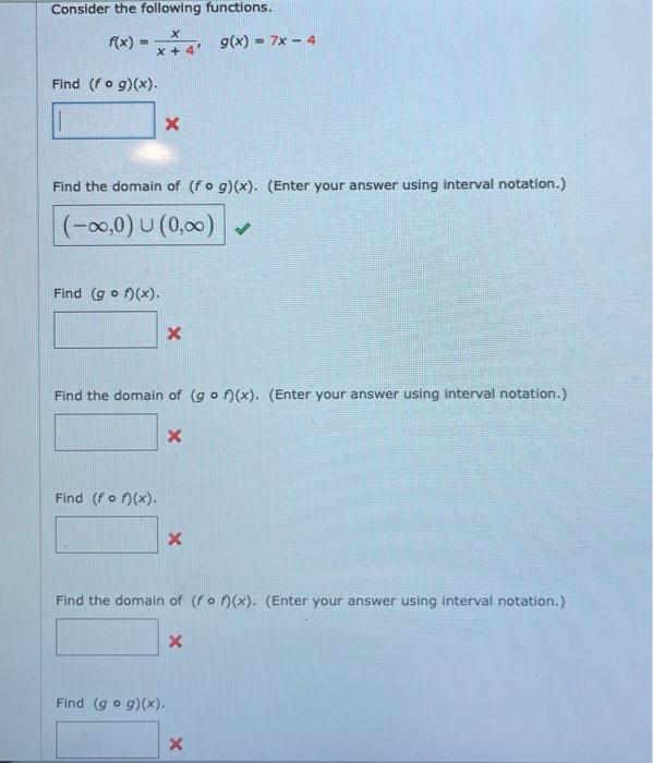 Solved Consider The Following Functions F X X 4x G X 7x−4