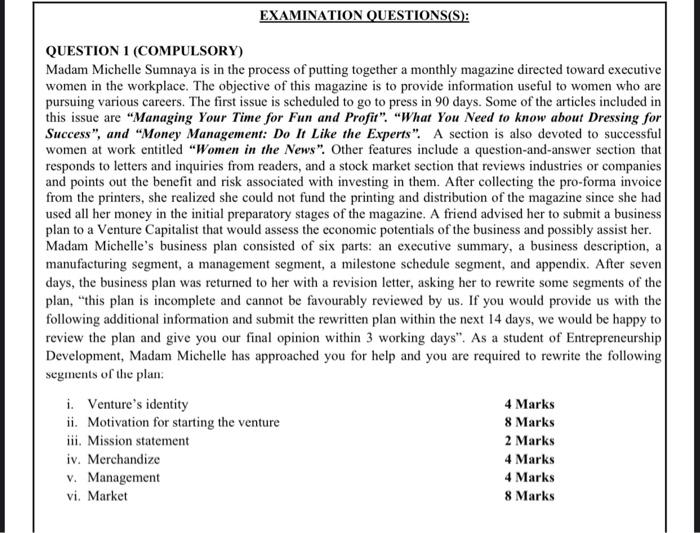 Solved EXAMINATION QUESTIONS(S): QUESTION 1 (COMPULSORY) | Chegg.com