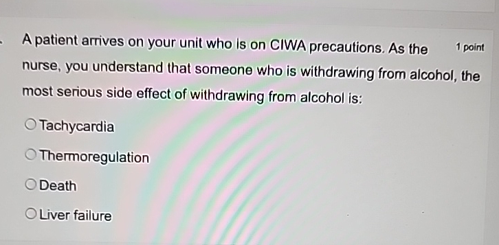 Solved A patient arrives on your unit who is on CIWA | Chegg.com