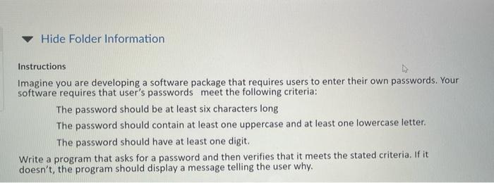 Solved Hide Folder Information Instructions Imagine you are | Chegg.com