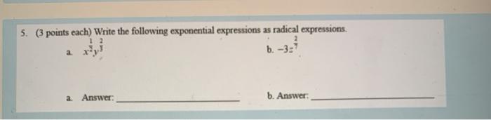 Solved 12 5. (3 points each) Write the following exponential | Chegg.com